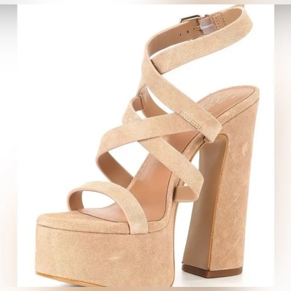 Gianni Bini Platform Sandals 11 Nude Cream Suede Margee Chunky Heels Y2K New$110 - Picture 5 of 13